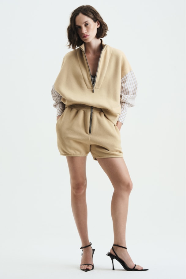 BERMUDA MOLETOM ZÍPER - BEGE