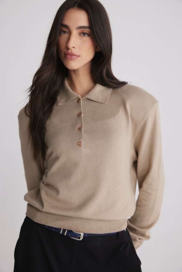 BLUSA POLO TRICOT BASE - KHAKI
