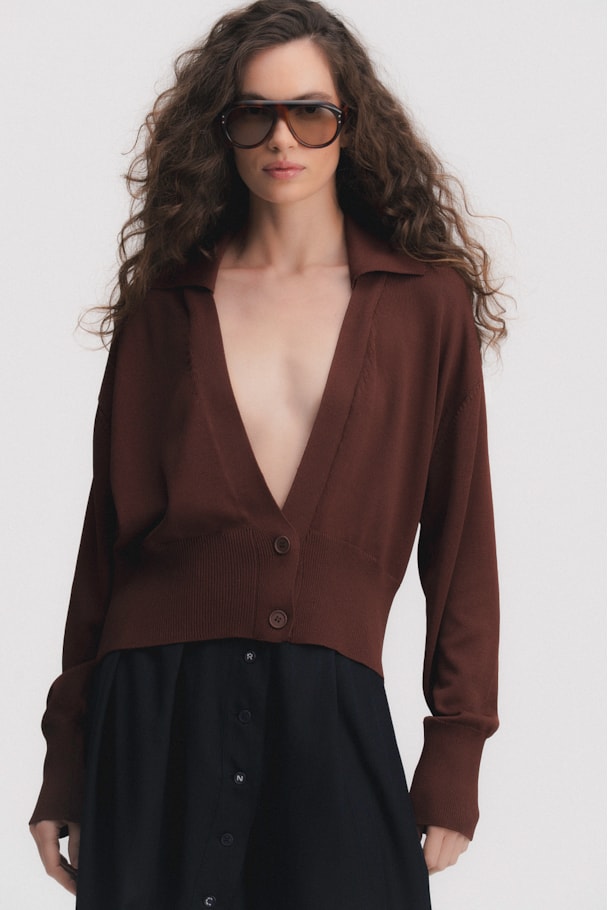 CARDIGAN TRICOT NIDO - MARROM