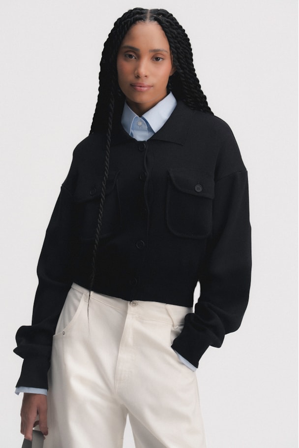 CARDIGAN TRICOT WEFT - PRETO