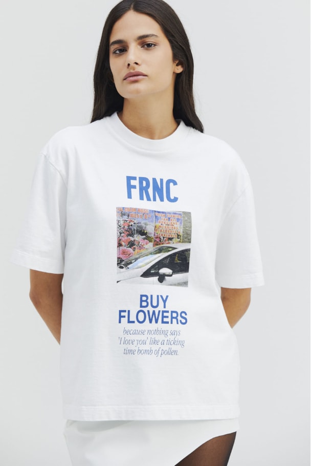 T SHIRT BUY FLOWERS - OFF WHITE