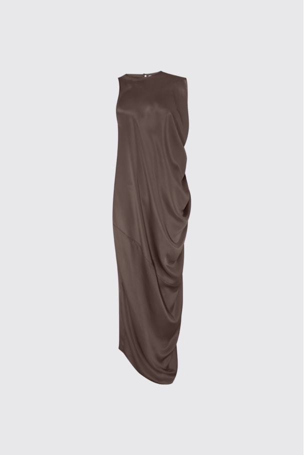 VESTIDO SATIN DRAPS - MARROM