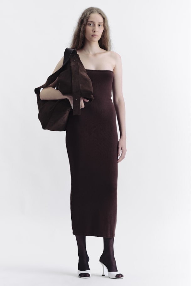 VESTIDO TRICOT TUBULAR - MARROM