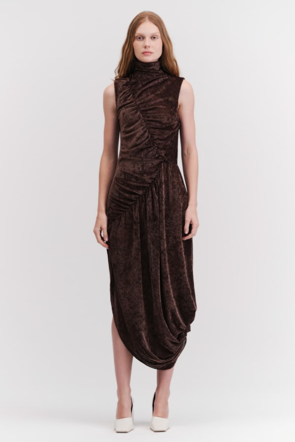 VESTIDO VELOUR - MARROM
