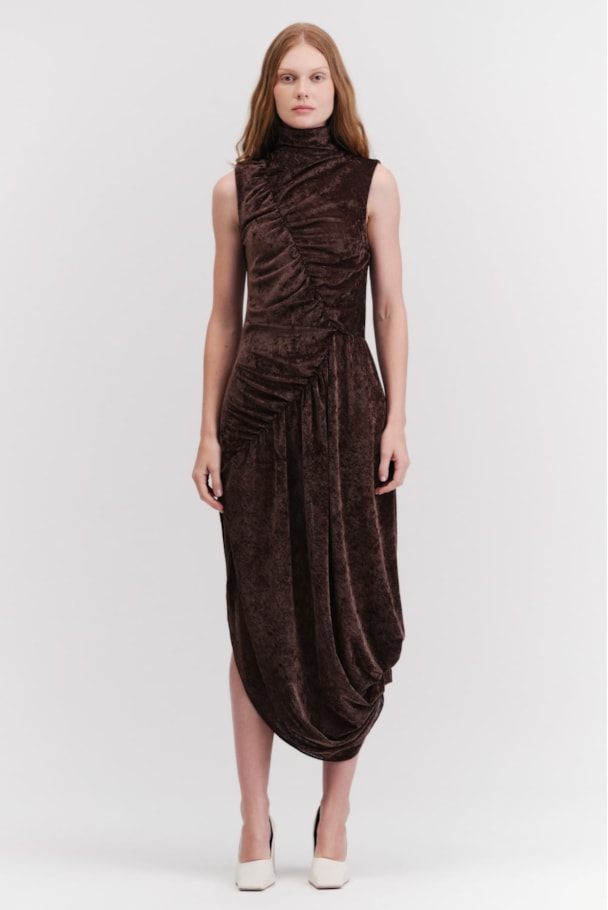 VESTIDO VELOUR - MARROM